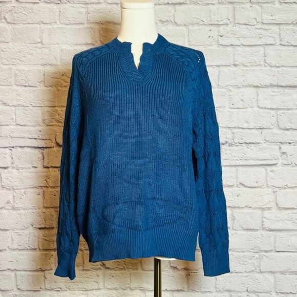 Grace Karin Blue Knit Split-Neck Pullover Sweater Women's M NWT - Picture 1 of 6